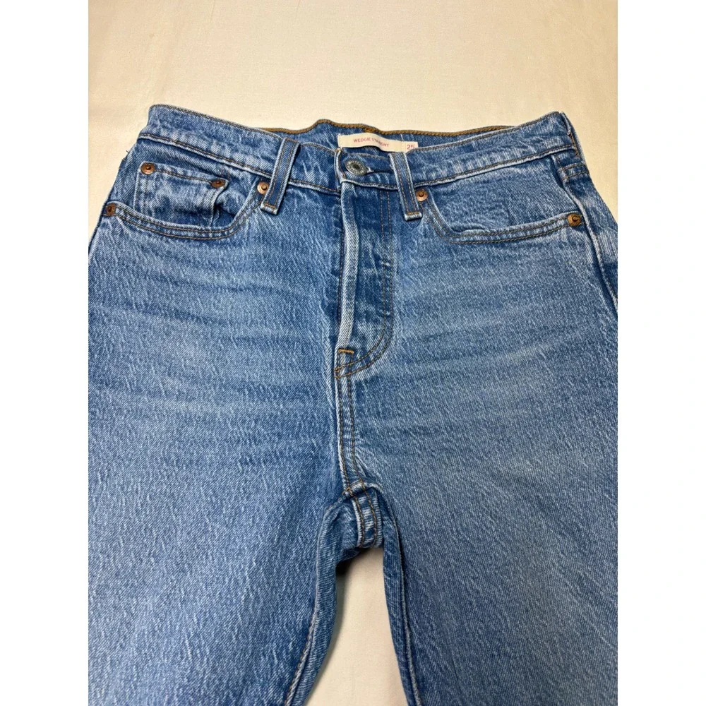 Levi's Premium Big E Wedgie Straight Jeans Women's 25X28 Medium Wash Button Fly - Picture 2 of 16